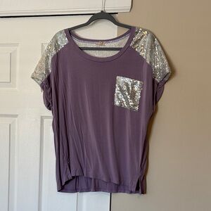 POL Purple Top with Silver Sequin Accents